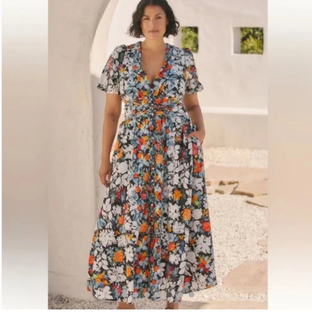 Anthropologie Floral Dress - Black, White, Orange, Red - Picture 9 of 11